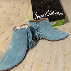 Sam Edelman  Blue Suede Ankle Boots. 8-1/2 M , Like new.